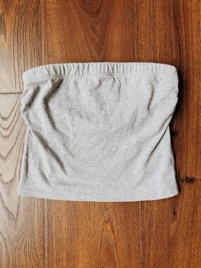 Cotton Light Gray Strapless Long Length Double Layered Tube Top Built in Bra